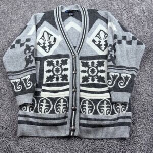 Vintage IB Diffusion Cardigan‎ Sweater Womens L Gray Geometric 1991 Rabbit Hair